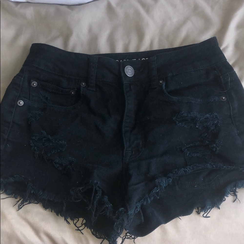American eagle black jean shorts, light rips